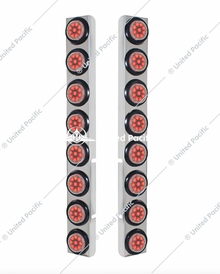 SS Rear Air Cleaner Bracket With 16X 9 LED 2" Reflector Lights For Peterbilt-Red LED/Clear Lens